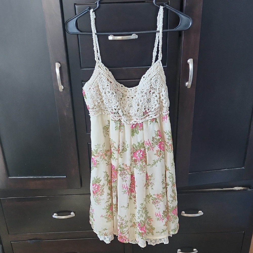 Cristina Cream and Pink Floral Mini Dress